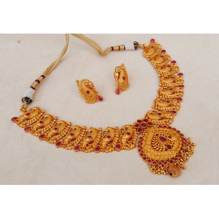 Ruby Peacock Ethnic Necklace Set 